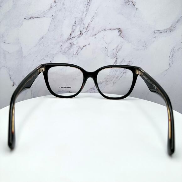 New Burberry Eyeglasses Square Black Checkered Interior 53-19-140 w/ Box & Case - Picture 7 of 12